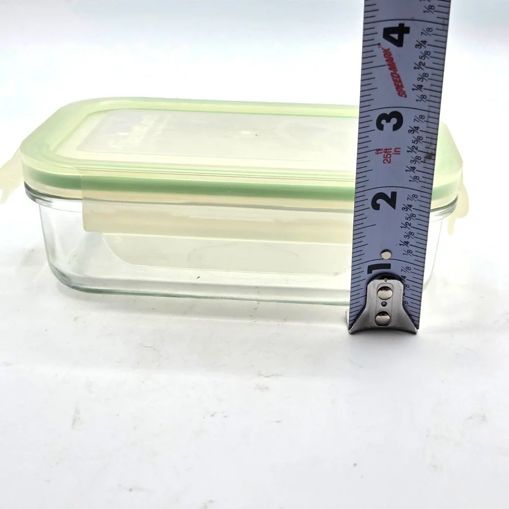 GlassLock Clear Glass Food Storage Container Airtight Snap Lid Green 6